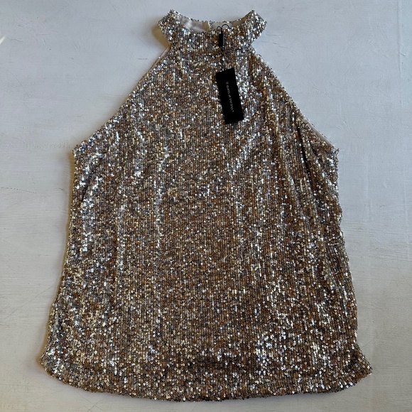NWT Cable & Gauge Silver Sequin Halter Neck Top - Picture 2 of 8